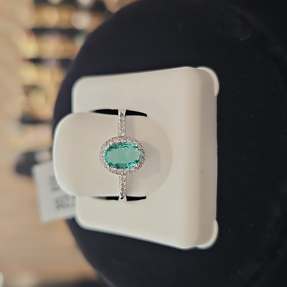 925 Silver Ring, aqua stone.